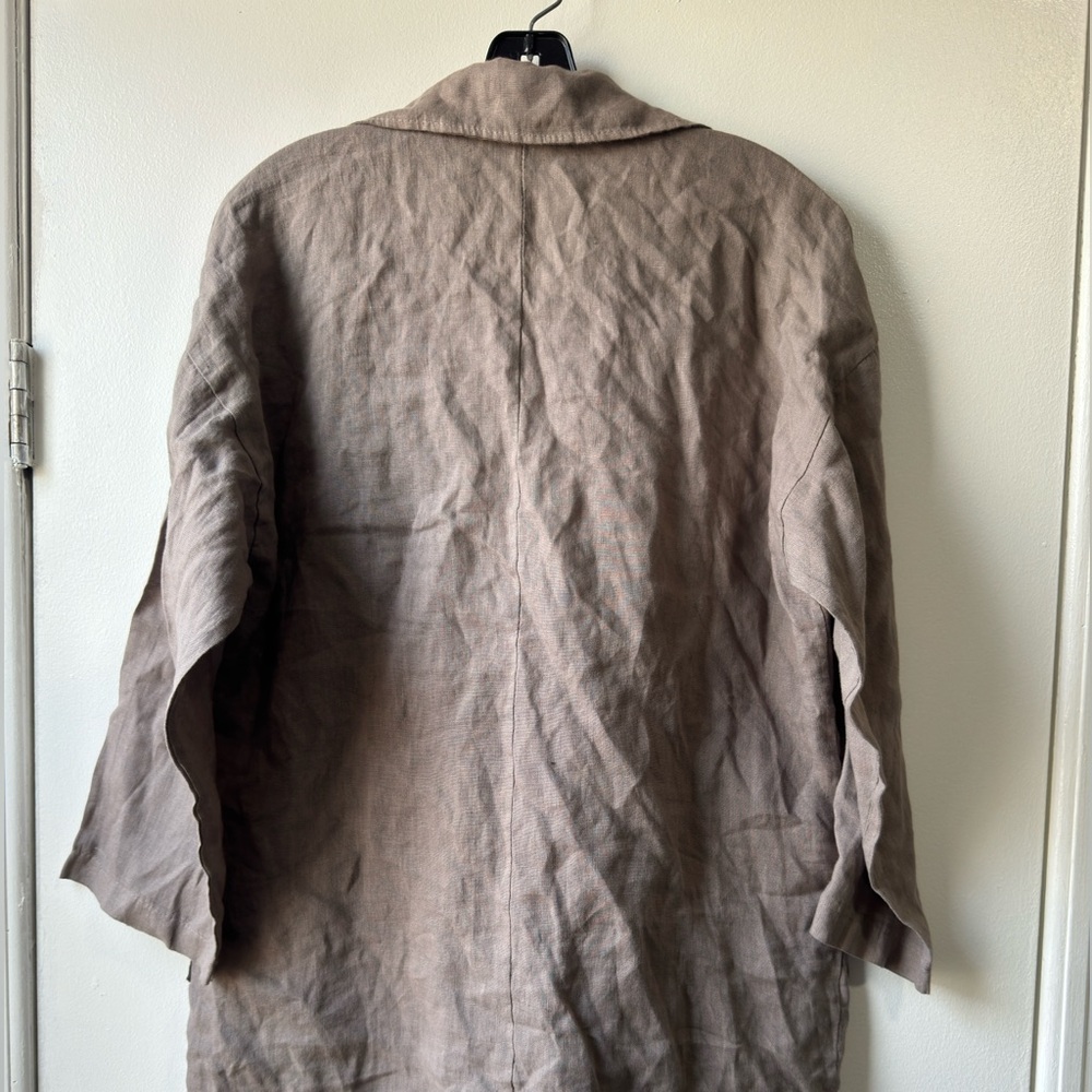 100% Lin Blanc Women's Linen Brown Coat - Picture 4 of 8
